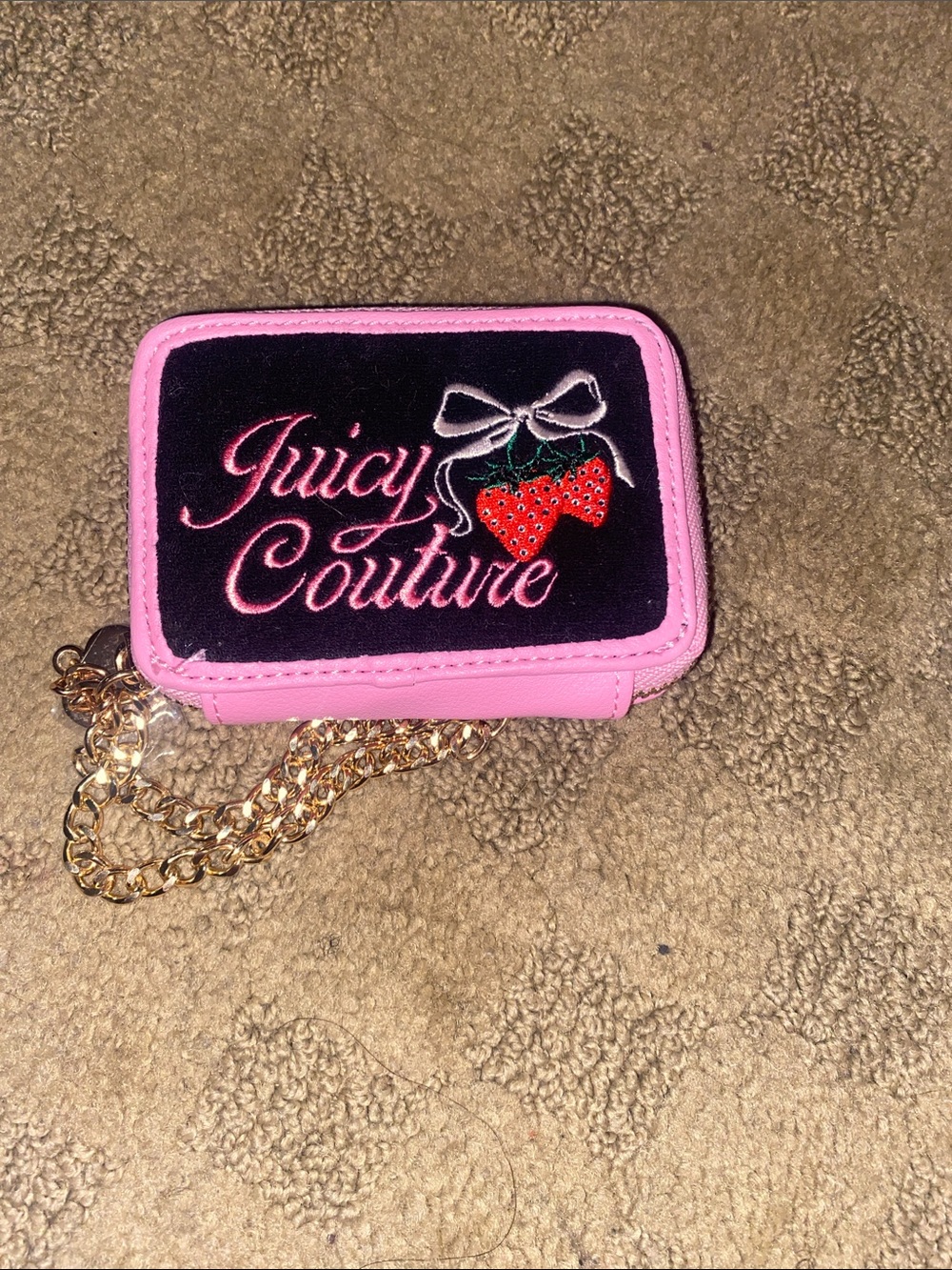 Juicy Couture Pink and Black Strawberry Chain Card Holder